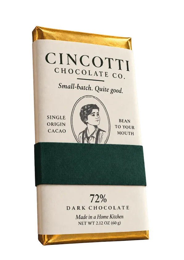 A Cincotti Chocolate Co. 72% dark chocolate bar