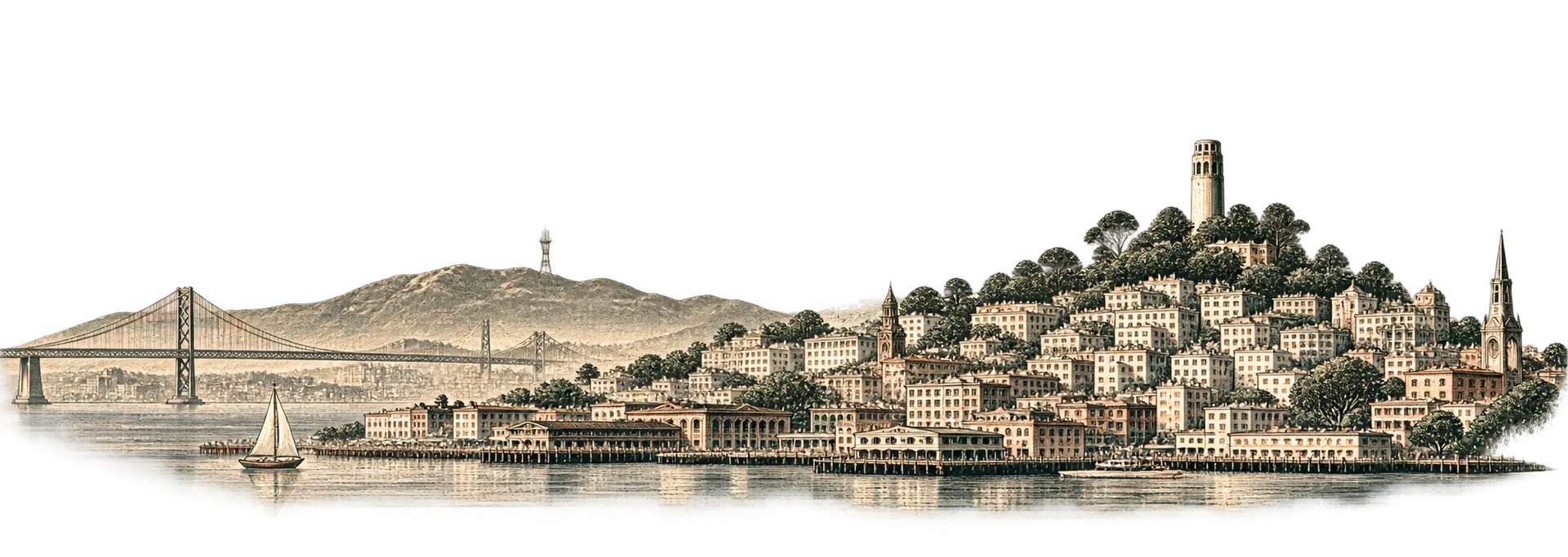 Illustration of North Beach with Coit Tower